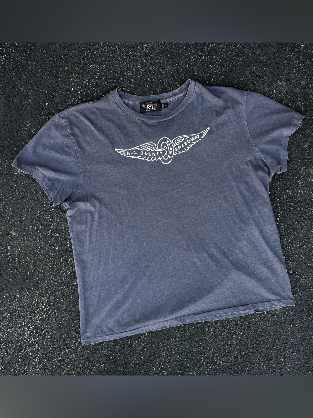 RRL Ralph Lauren All County Speedway Staff T Shirt Men XXL Grey Winged Wheel USA